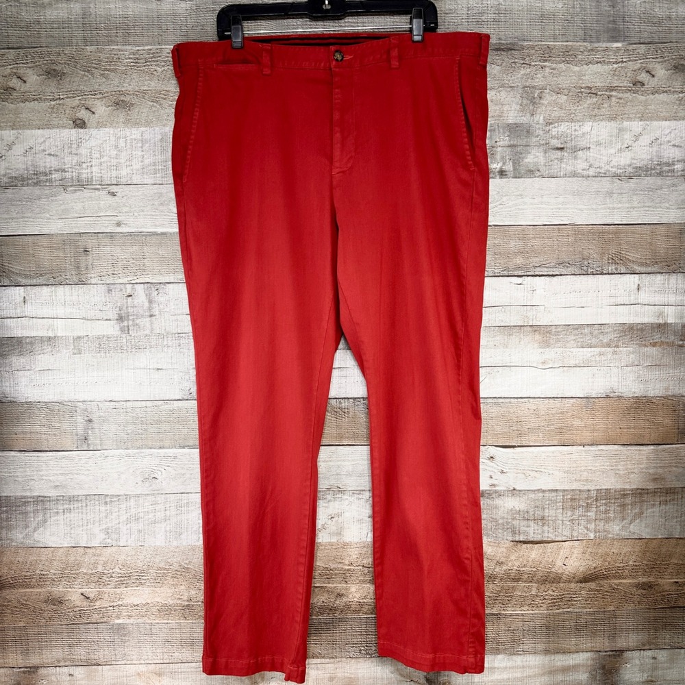 Johnston & Murphy Mens Washed Chinos Red Flat Front Cotton Tencel pants 38x30